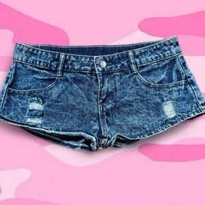 Y2k distressed acid wash low rise denim booty shorts size S(6)